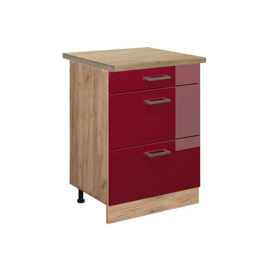 Vicco Küchenunterschrank R-Line Bordeaux Hochglanz in Eiche mit Schubladen, B/T/H: 60 x 60 x 81,6 cm - Bild 2