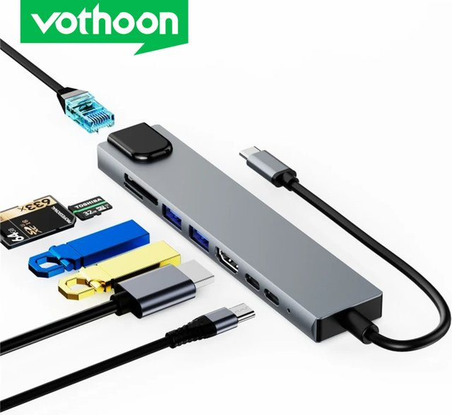 Vothoon 8-in-1 USB-C Hub mit Ethernet, 4K HDMI und 87W PD-Schnellladefunktion für MacBook Pro und Air - Bild 1