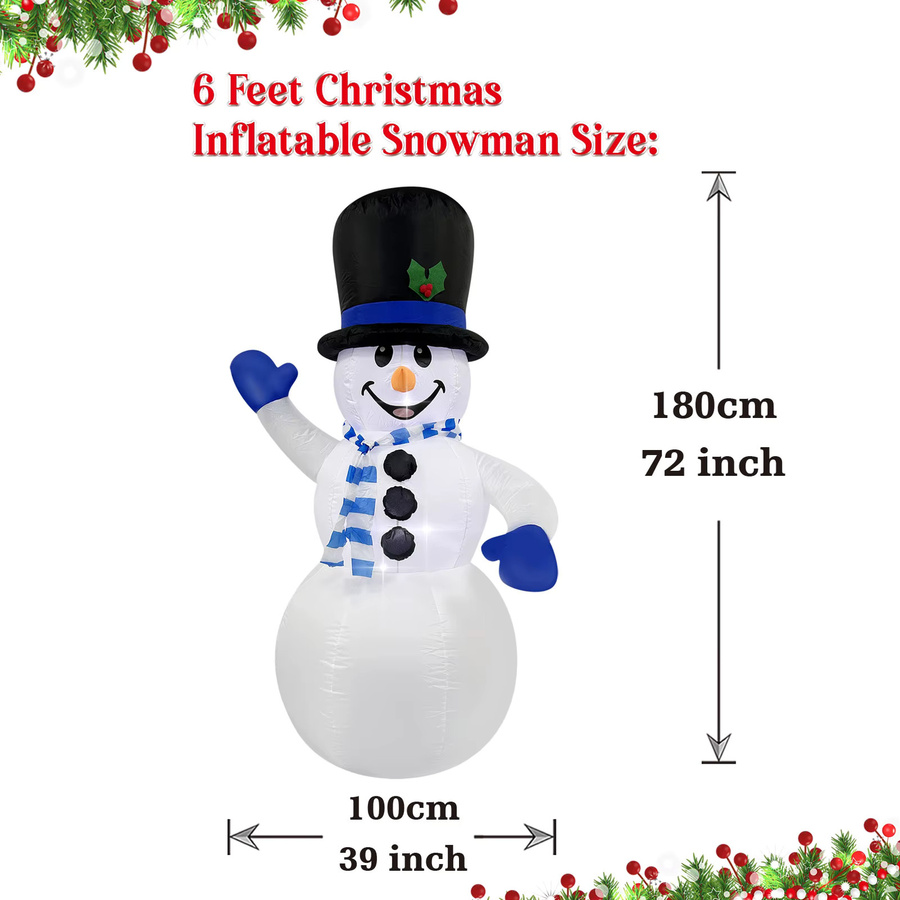 Aufblasbarer Weihnachts-Schneemann von WAYDEKO, LED-beleuchtet, Blau/Weiß, Höhe: 180 cm - Bild 3