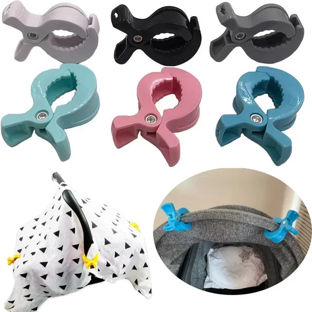 2er-Set Kinderwagen Klemmen mit Alligator-Clip als tragbare Haken für Babywagen und Buggys, Pink und Multicolour - Bild 1
