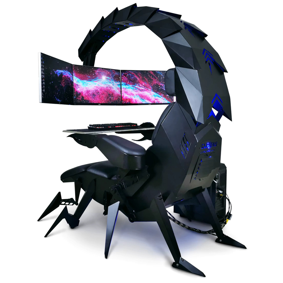 Cluvens Scorpion Chair Ergonomischer Zero Gravity Gaming-Stuhl mit Cockpit für 3 bis 5 Monitore in Schwarz - Bild 7