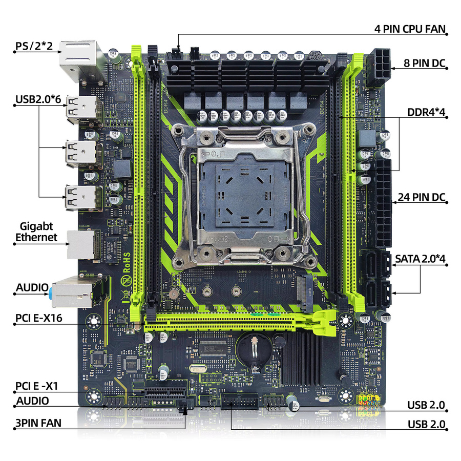 ZSUS X99 Gaming Motherboard in Schwarz mit Dual Channel DDR4 Unterstützung, PCIEx16 und M.2 NVME für Desktop-Computer, LGA2011-3 - Bild 5
