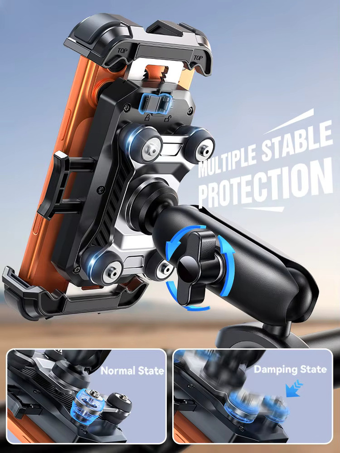 Joyroom Motorrad-Handyhalterung in Schwarz mit Vibrationsdämpfung für Lenker, passend für Handys von 4,7 bis 7 Zoll - Bild 6