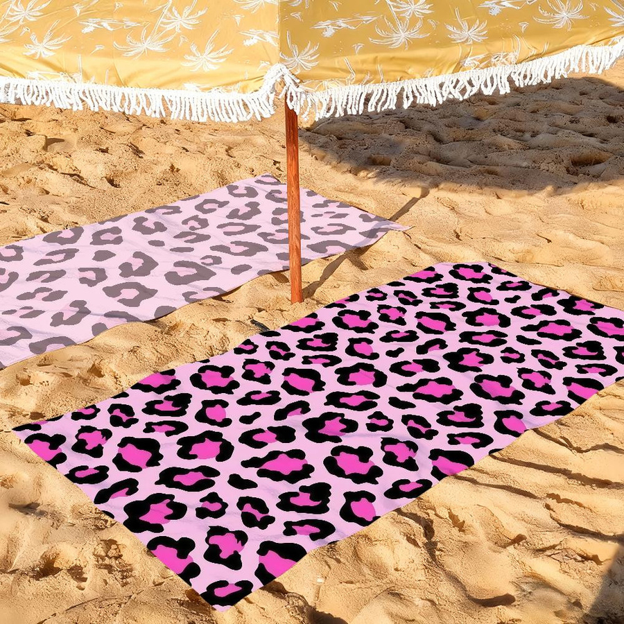 Creative Man Schnelltrocknendes Strandhandtuch mit Rosa Leopardendruck, B: 40 cm, H: 60 cm - Bild 2