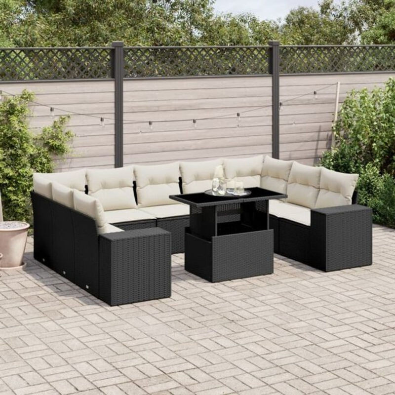 10-tlg. Garten-Sofagarnitur aus Poly-Rattan mit Kissen in Schwarz von vidaxl - Bild 1
