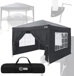 ECD Germany Pop Up Pavillon Anthrazit mit 4 Seitenwänden B/T/H: 300 x 300 x 260 cm aus Polyester Oxford-Gewebe und Stahl - Bild 1