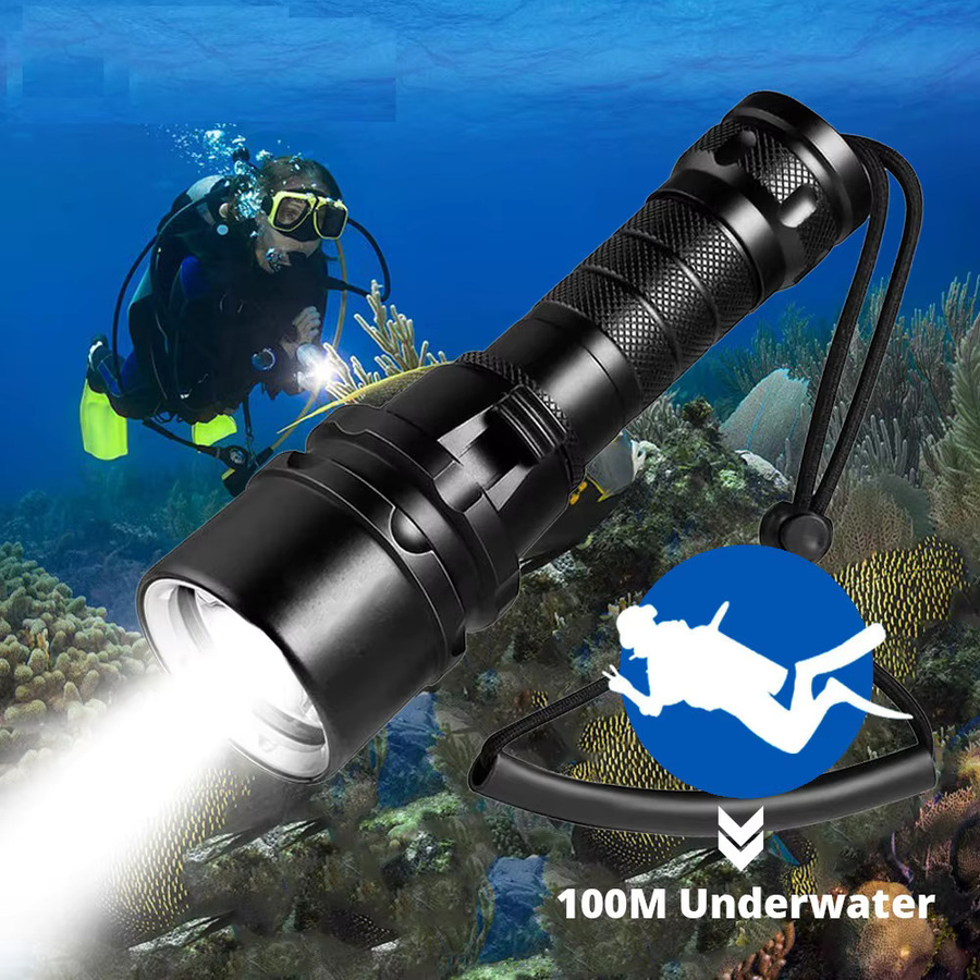 ESMARTER Professionelle Unterwassertaschenlampe mit LED und 18650 Akku, IP68 Wasserdicht, Schwarz - Bild 4