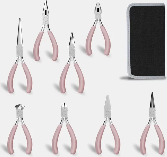 YINLONGDAO Schmuckwerkzeug Set aus Edelstahl in Pink mit Rundzange und Drahtschneider für DIY-Handwerk und Perlenarbeiten - Bild 1