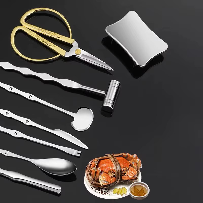 PLYS Krabbenwerkzeug Set aus Edelstahl in Silber, 8-teiliges Set zum Öffnen und Essen von Krabben - Bild 4