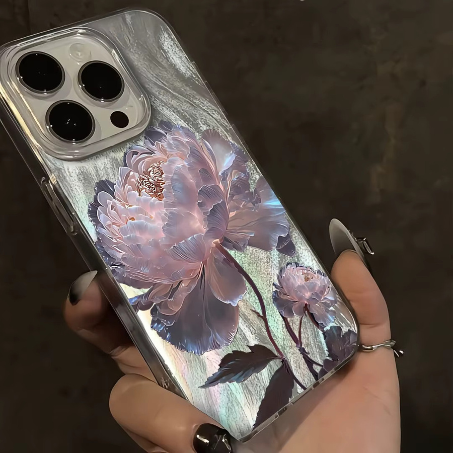Apple iPhone Handyhülle aus Rosa Lotus-Feder-Gaze in Pink und Silber, stoßdämpfend und rutschfest, passend für iPhone 17/16 Pro Max/15/14 Plus/13/12/11 - Bild 3