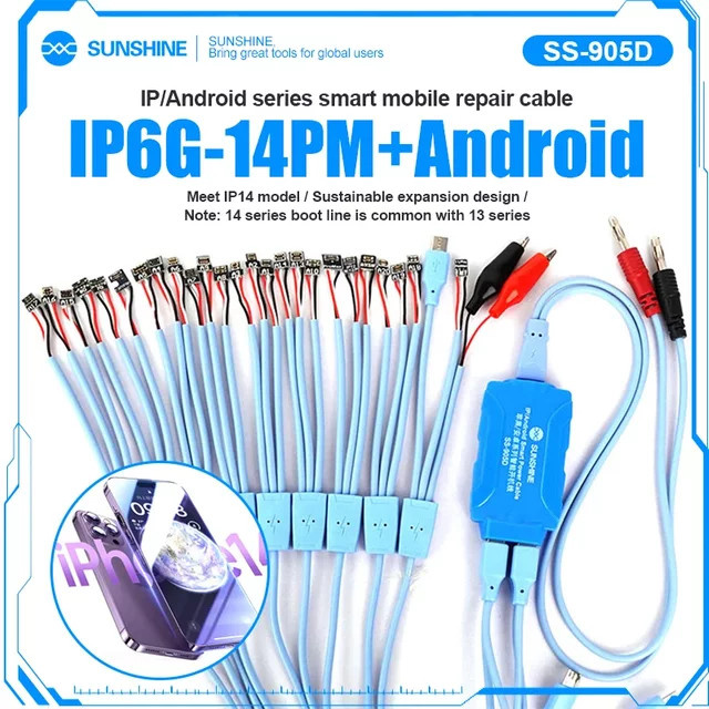 SUNSHINE SS-905D V9.0 Smart-Stromkabel für iPhone und Samsung Huawei als DC Netzteil Stromprüfkabel in Blau - Bild 1