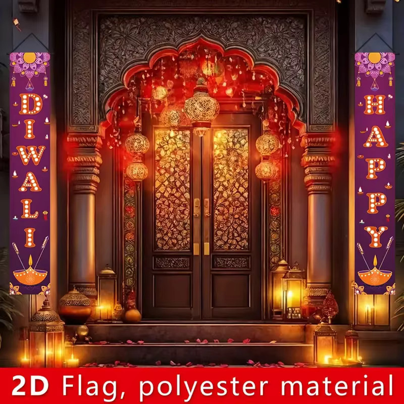 VIKAMA 2-teiliges Diwali-Türbanner-Set in Lila mit Couplets für festliche Partydekorationen, H x B: 180 x 30 cm - Bild 2
