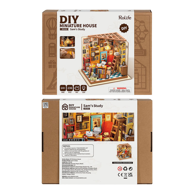 ROBOTIME Rolife 3D-Puzzle Sam's Arbeitszimmer Bibliothek DIY Miniaturhaus Bausatz aus Holz, mehrfarbig - Bild 8