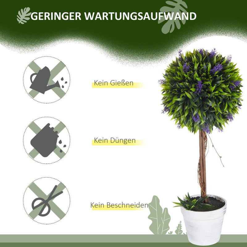 HOMCOM Kunstpflanze Lavendel 2er-Set in Grün und Lila, Künstliche Pflanzen mit Kunstmoos im Topf, Höhe: 60 cm - Bild 5