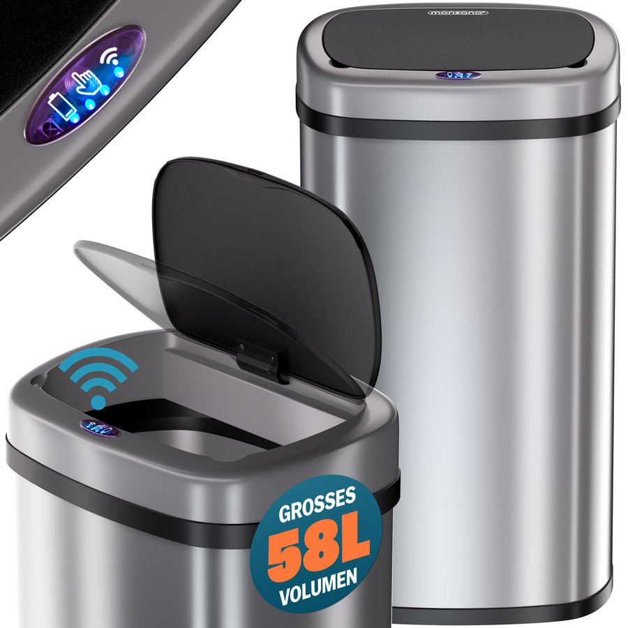 Sensor Mülleimer von MONZANA aus Edelstahl in Silber, Volumen: 58 l - Bild 2
