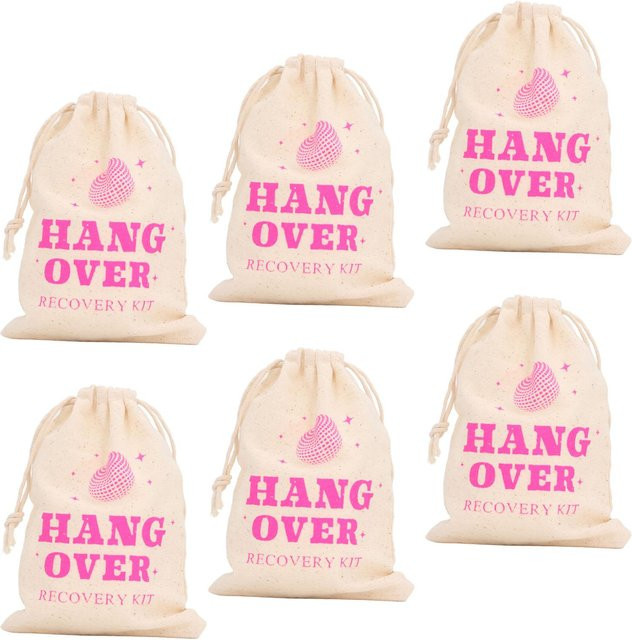 6 Stück KaiSai Geschenktüten aus Leinen mit Kordelzug für Junggesellenabschied und Hochzeiten in Beige - Bild 1