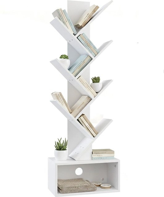 Relaxdays Bücherregal in Leiterform aus MDF in Weiß mit 6 Ebenen und Sockelfach, Höhe: 113 cm, Breite: 38 cm, Tiefe: 20 cm - Bild 1