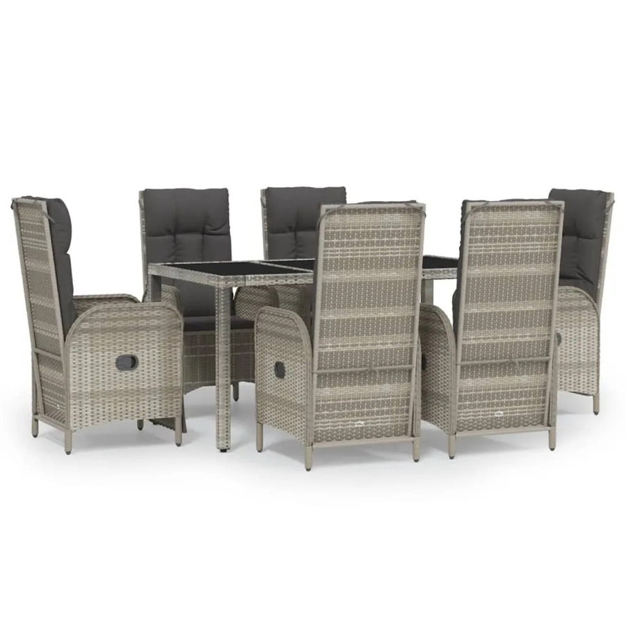 vidaXL 7-teilige Garten-Essgruppe aus Polyrattan und Akazienholz in Grau mit Kissen - Bild 2