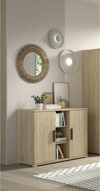 Vipack Kommode SAM mit 2 Türen und Regal in Eiche Melamin Dekor, Braun, Modern - Bild 1