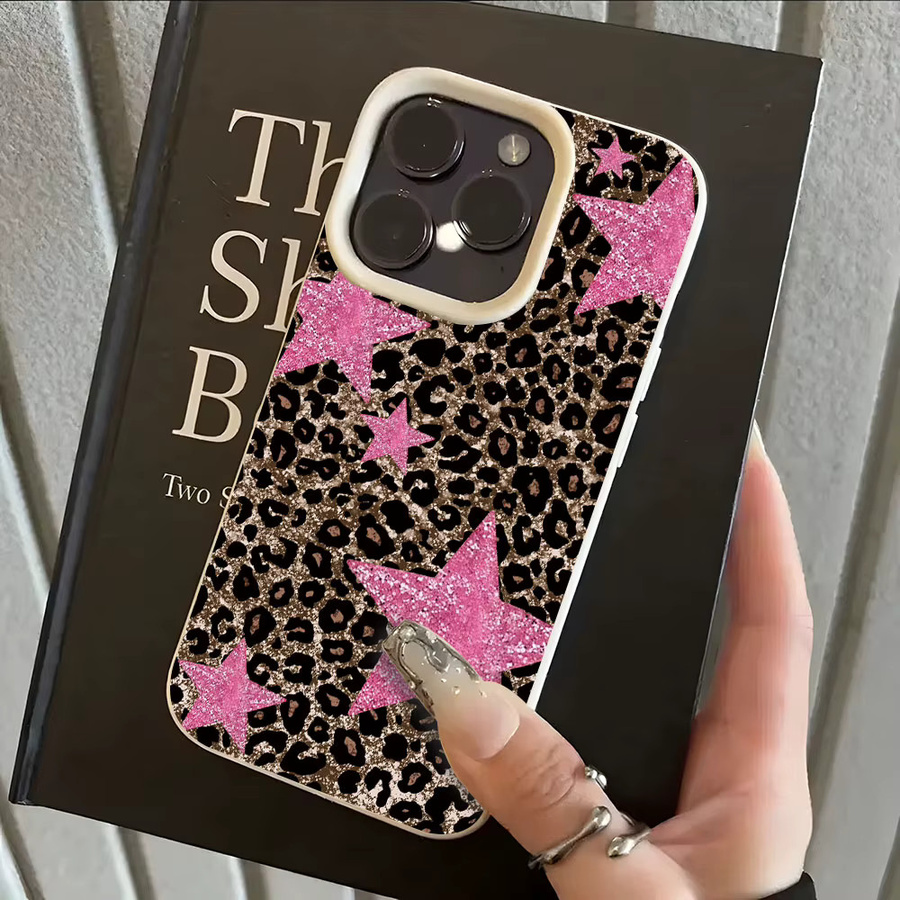 Stoßfeste Lychee Soft Cover Handyhülle mit Retro Leopardenmuster in Pink für Apple iPhone 11 12 13 14 15 16 Pro Max Plus und Air - Bild 2