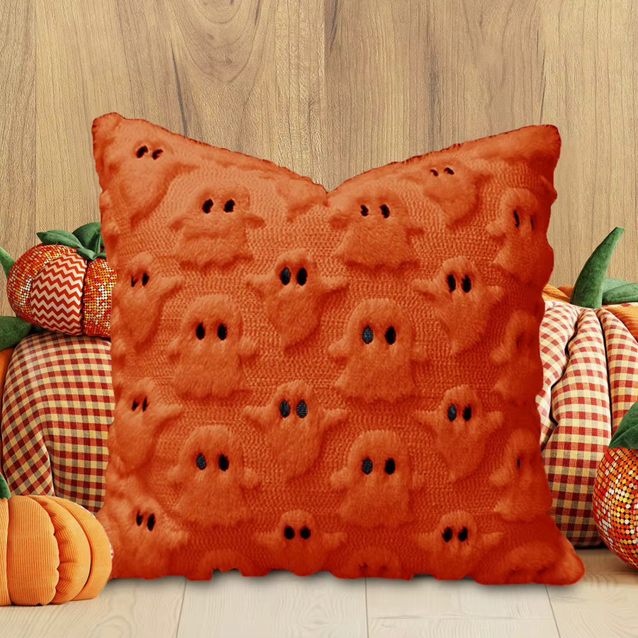 APWIKOGER Halloween Geister-Kürbis Kissenbezug aus weichem Plüsch-Kunstfell, quadratisch und waschbar - Bild 2