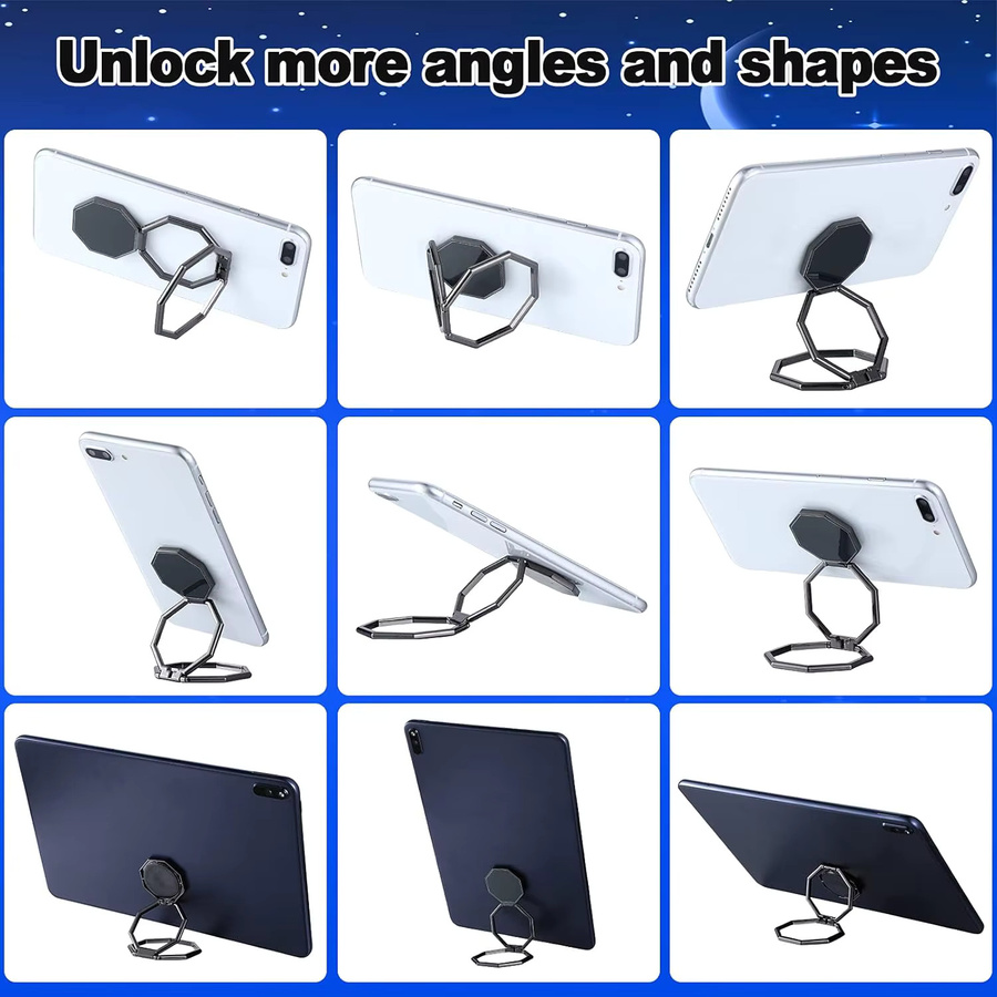 Faltbarer Handy-Ständer aus Metall in Gold mit Multi-Winkel-Einstellung und Ringhalterung für den Desktop - Bild 5