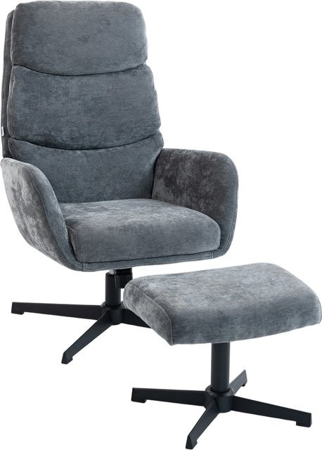 HOMCOM Relaxsessel mit Hocker in Grau, Loungesessel mit hoher Rückenlehne und Wippfunktion in Leinenoptik mit Metallsockel - Bild 1