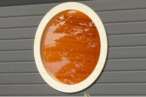 Karibu Saunafenster Rund Klarglas in Elfenbeinweiß mit Fichtenholz, B/H/T: 84 x 84 x 3,8 cm - Bild 1