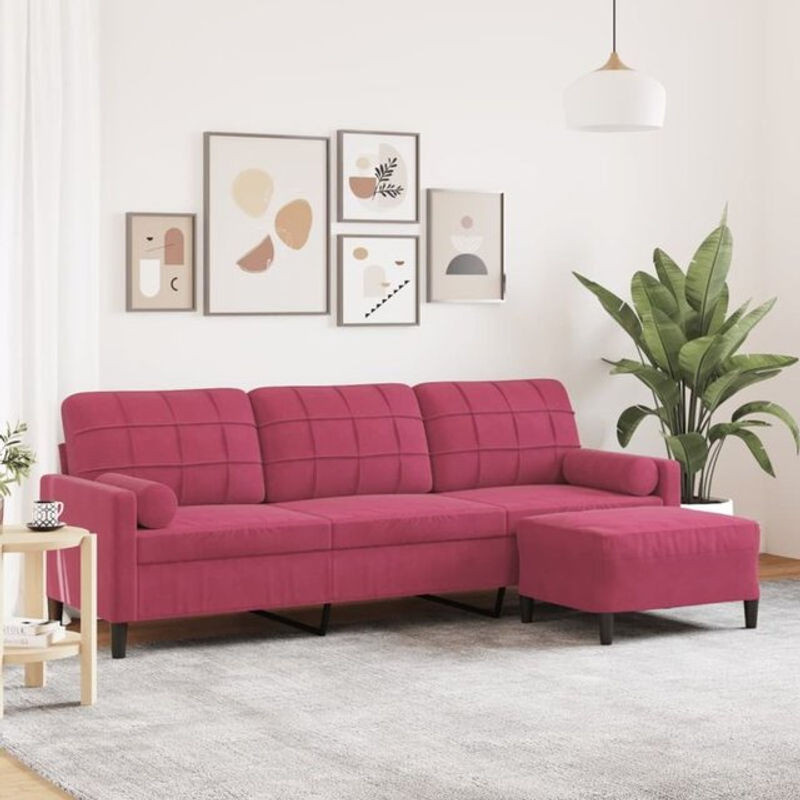 Vidaxl 3-Sitzer-Sofa mit Hocker in Rot aus Samt und Metall im modernen Design, Breite: 226 cm, Tiefe: 80 cm, Höhe: 77 cm - Bild 1
