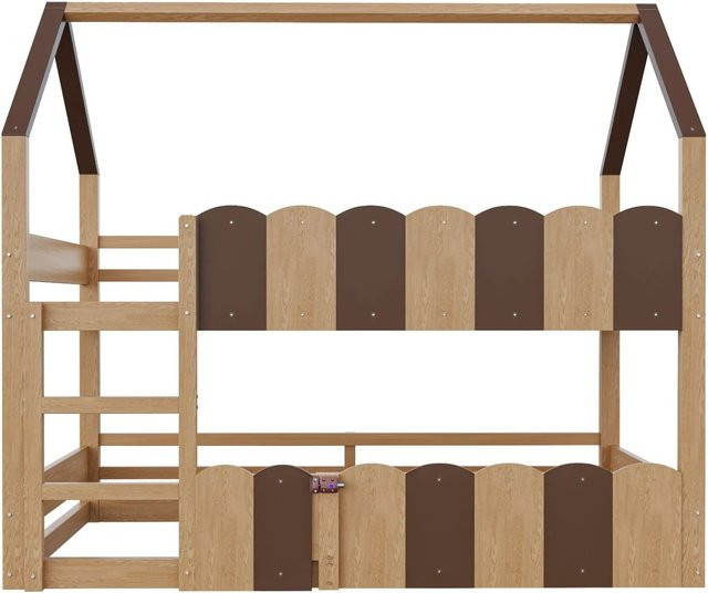 Merax Kinder-Etagenbett im Hausdesign mit Sicherheitsgittern, B/T/H: 204 x 90 x 181,5 cm - Bild 1