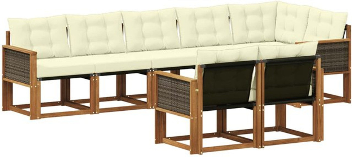 vidaXL Outdoor-Sofagarnitur aus Akazie mit 8-teiligem Set und Kissen in Natur und Beige - Bild 1