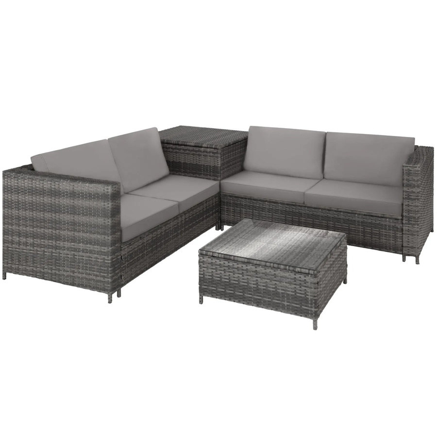 tectake Rattan Lounge Siena für 4 Personen mit Aufbewahrungsbox und Sicherheitsglasplatte in Grau, B/T/H: 140 x 75 x 65,5 cm - Bild 3