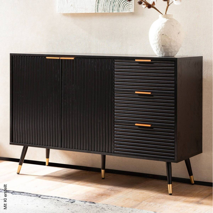 Modernes Sideboard Wohnling in Schwarz und Gold, B/H/T: 120 x 80 x 40 cm - Bild 2