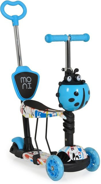 Moni Kinderroller Lollipop 3 in 1 Schiebestange und Sitz mit LED-PU-Vorderrädern in Blau - Bild 1