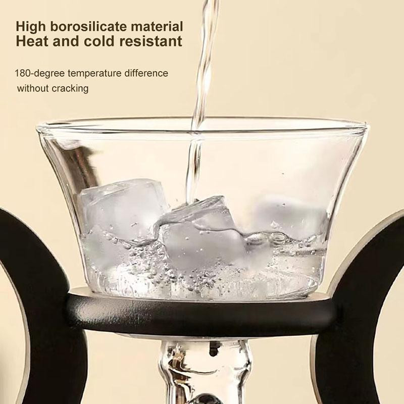 HOONRA Hitzebeständiges Glas Tee-Set mit Magnetischer Wasserableitung und Drehbarer Schale in Transparent und Braun - Bild 4