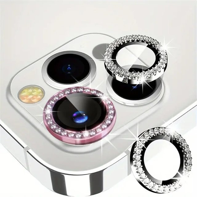 Diamant-Metall-Schutzglas Set für Apple iPhone Kameralinsen in Silber - Bild 1