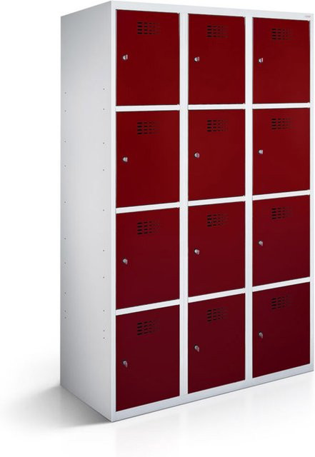 rotstahl Fächerschrank mit 12 Fächern (3x4), Korpus lichtgrau und Türen bordeaux, B/T/H: 90 x 50 x 180 cm - Bild 1