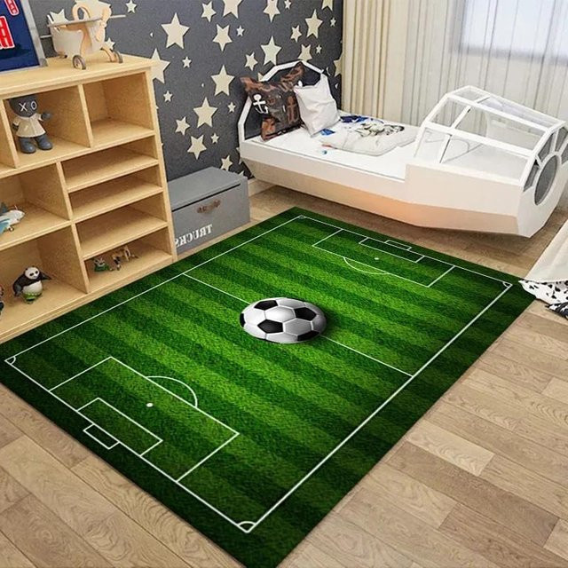 Karpetti 3D Fußball und Basketball Bodenmatte für Kinderzimmer, rutschfest und waschbar, Grün, B/L: 120 x 160 cm - Bild 1
