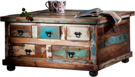 SIT Couchtisch RIVERBOAT Couchtischtruhe aus Altholz in Bunt, B/H: 90 x 47 cm - Bild 2