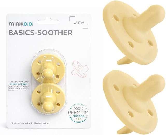MinikOiOi Silikon-Schnuller Set für Babys 0-24 Monate, 2 Stück, Gelb, Orthodontisch, BPA-frei - Bild 1