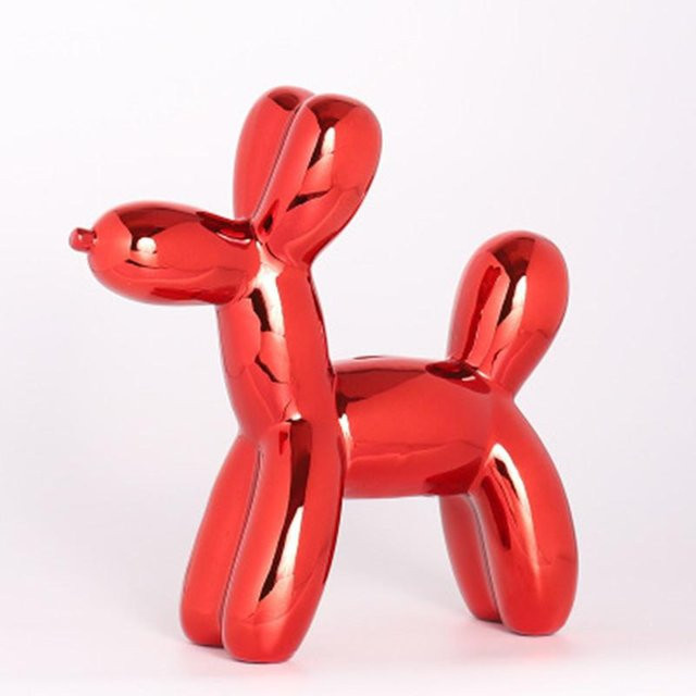 Kreatives Ballon Hund Sparschwein aus Keramik in Rot für Kinder und Wohnkultur, Höhe: 19,0 cm, Breite: 7,5 cm, Tiefe: 1,0 cm - Bild 1