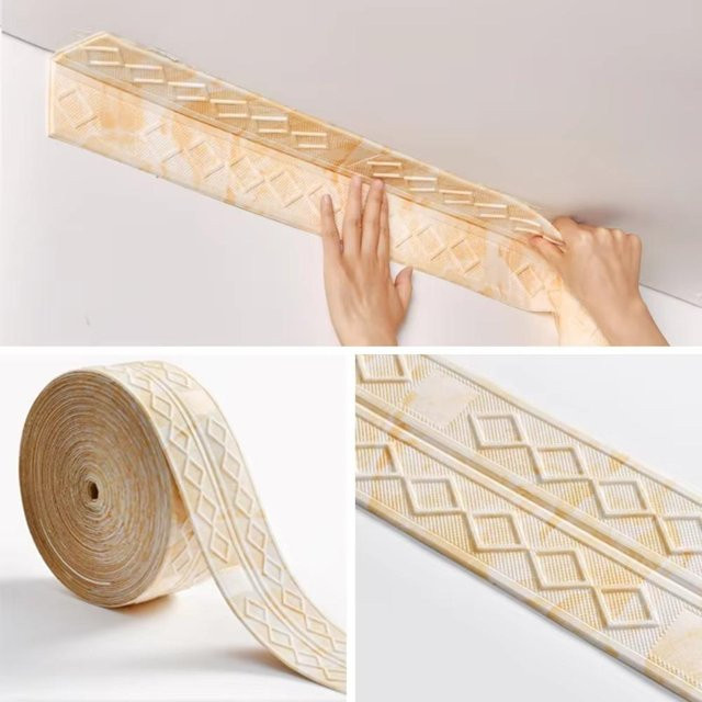 Songye Wandleisten-Bordüre in Beige mit 3D-Diamant-Design, selbstklebend und wasserdicht, 9,2 m Länge - Bild 1