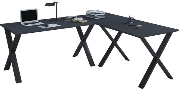VCM Lona X Eckschreibtisch aus Holz mit Metallgestell, L-Form, B/T/H: 220 x 190 x 80 cm