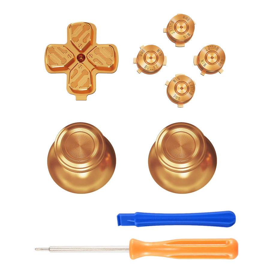 eXtremeRate Ersatzteil-Set aus Metall für PS5-Controller mit analogen Thumbsticks, Dpad und ABXY-Tasten in Gold und Grün - Bild 2
