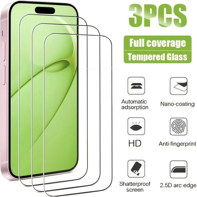 3er-Pack HKYC Displayschutzfolie aus gehärtetem Glas für iPhone 17 16 15 14 13 12 11 Pro Max Plus und andere Modelle, transparent - Bild 1