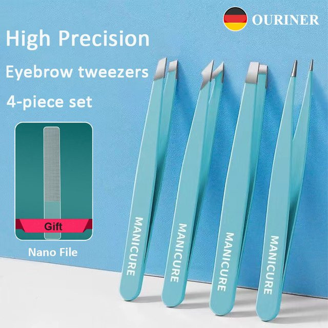 Ouriner Augenbrauenpinzette, schräg, Edelstahl, Sky blue, 2 Stück, Unisex - Bild 1