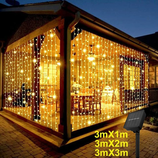 OKAL RED EAST Solar-Vorhang-Lichterkette mit 300 warmweißen LEDs für Garten, Balkon und Terrasse, B/H: 3 x 3 m - Bild 1