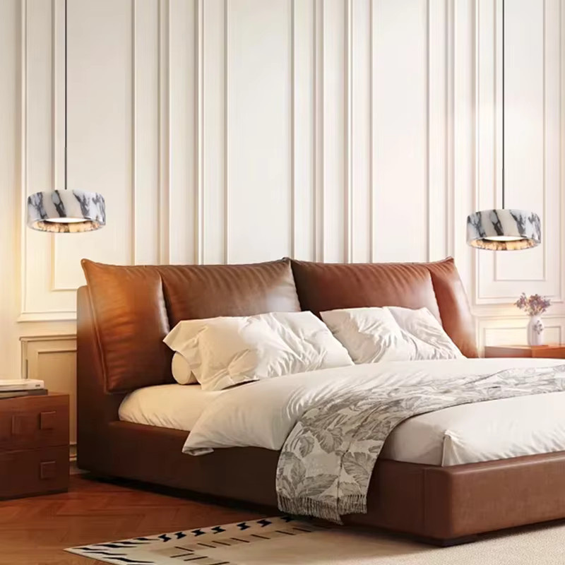 Moderne Runde Naturstein-Pendelleuchte in Schwarz mit LED und warmweißem Licht für Wohnzimmer und Schlafzimmer - Bild 2