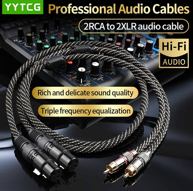 YYAUDIO HiFi RCA zu XLR Symmetrisches Audiokabel in Schwarz aus hochreinem OFC-Kabel für Mischer, Verstärker und Studioeinsatz - Bild 1
