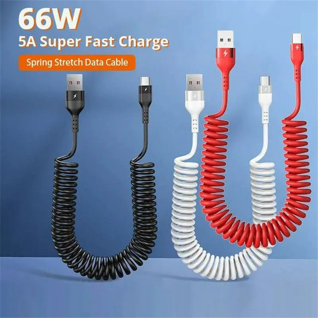USB Typ C Schnellladegerät mit 66W und versenkbarem Kabel für Huawei, Xiaomi und Redmi, PD Schnellladefunktion, Farben: Schwarz oder Weiß - Bild 1